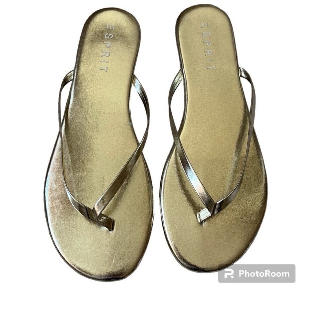 Esprit Gold Flip Flops/Thong Slippers - Size 10